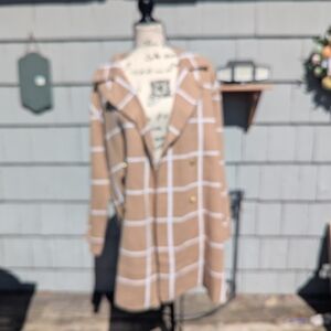 Tan Plaid Double-Breasted Coat